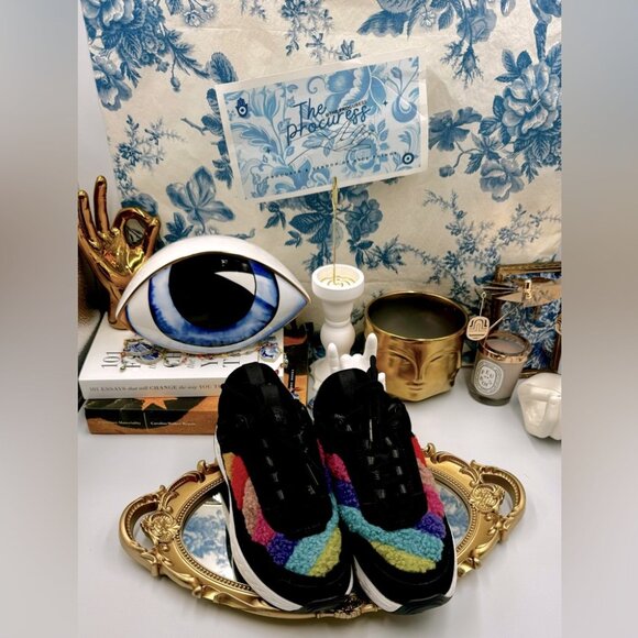 🆕 KURT GEIGER LONDON 🧿 NWOB Kensington Sneaker, Black Suede Multi Sherpa, 35.5 - Picture 2 of 14